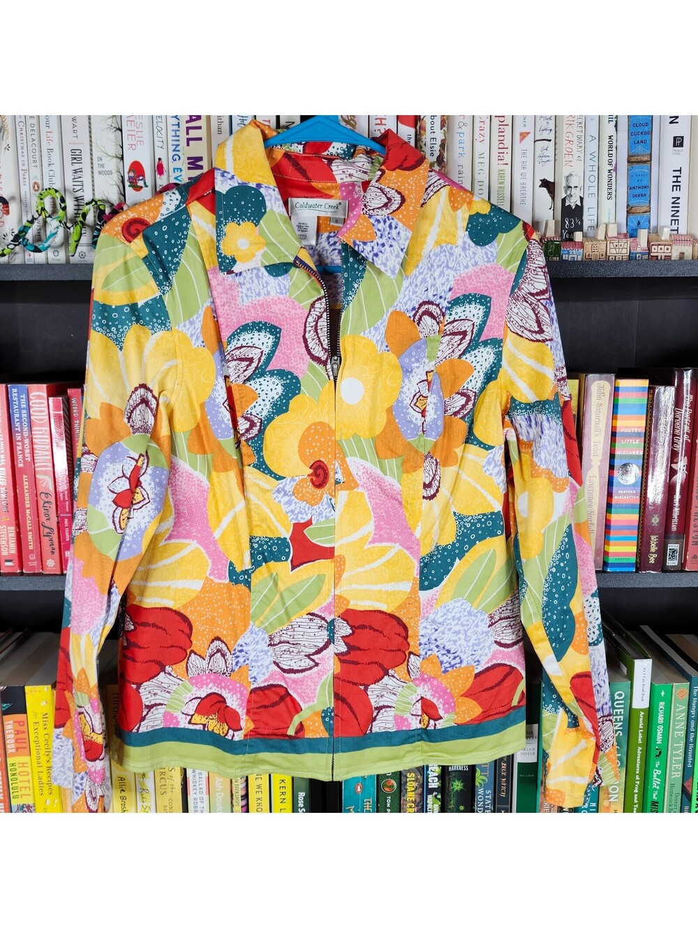 Coldwater Creek Floral Zip Front Jacket Sml Colorful Cotton Stretch Lightweight